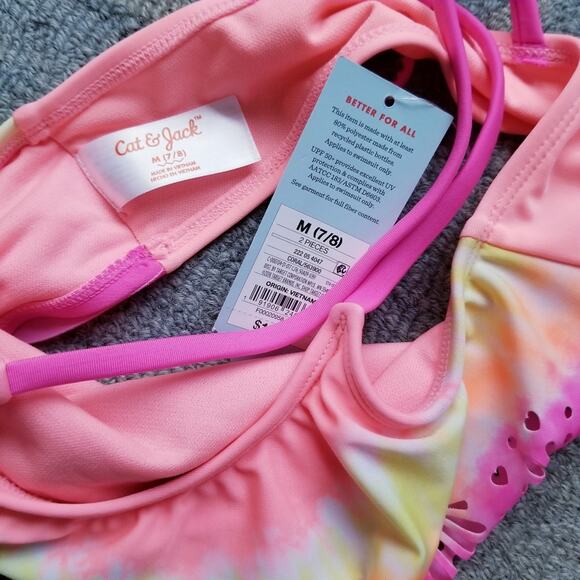 Pink Tie Dye Flounce Eyelet UPF 50+ Bikini Swim Top, Girls Size: M (7/8) *NWT - Picture 3 of 4